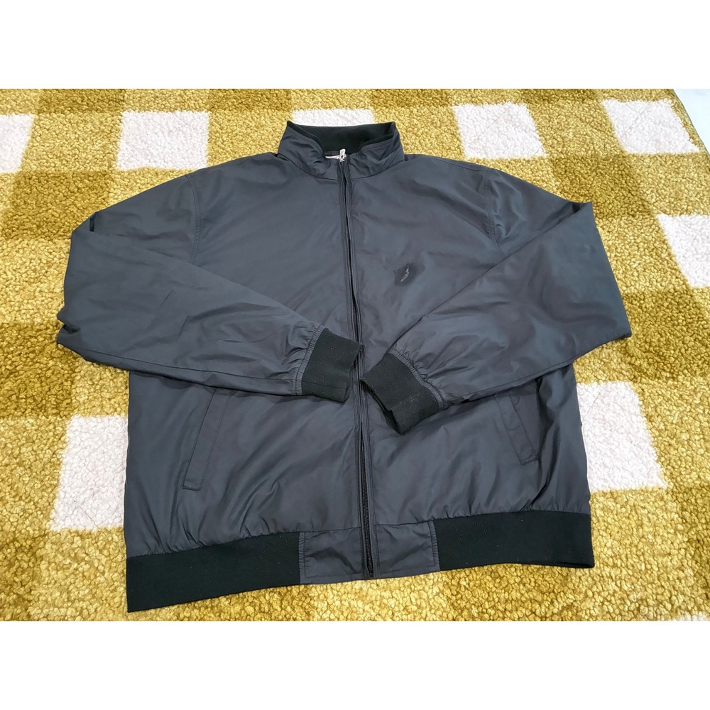 Peter Millar Mens Black Full Zip Windbreaker Jacket Large Ribbed Trim Lined